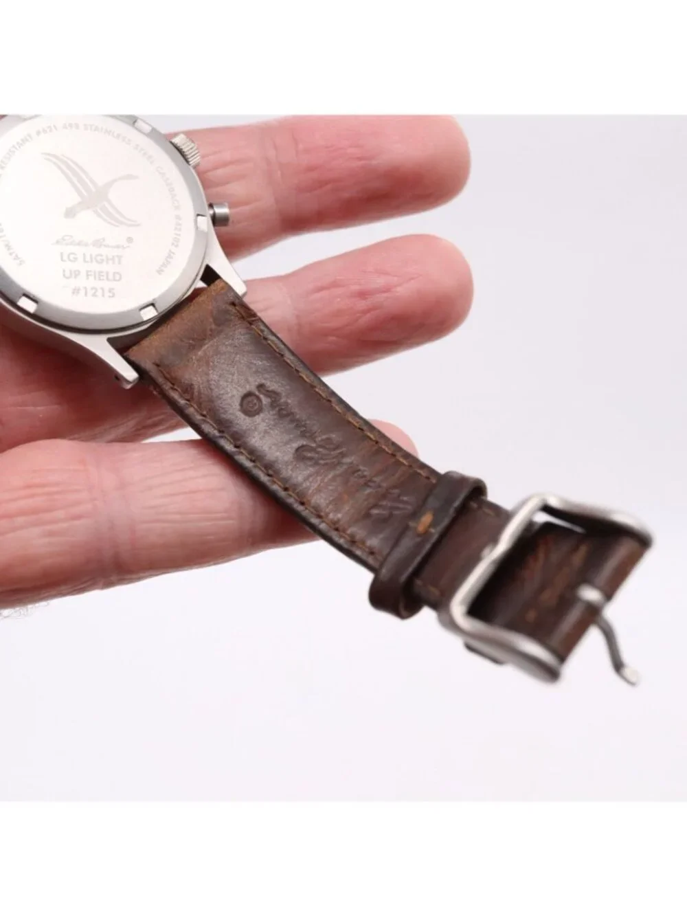 Eddie Bauer Light Up Field Men's Watch Perforated Dial Leather 1215 42102